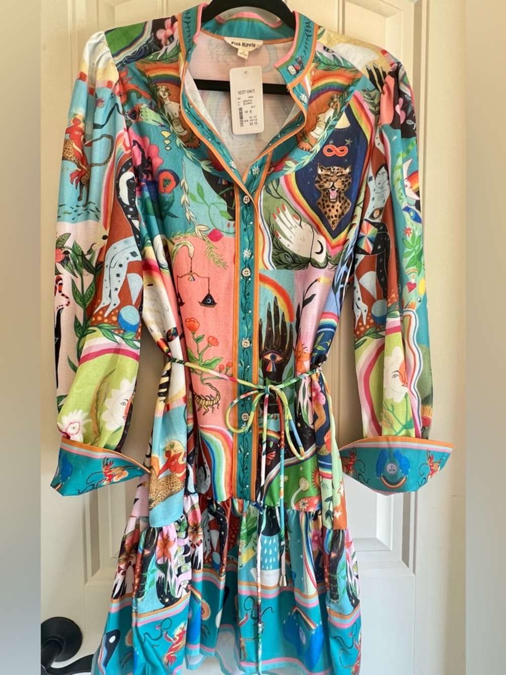 Pink Ripple Dress Sz M Wearable Art